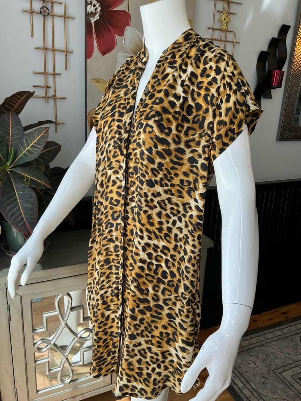 Formentera Wildlife Print 100% Silk Lingerie Shirt Dress Loungewear Cruise SZ 4 - Picture 8 of 8